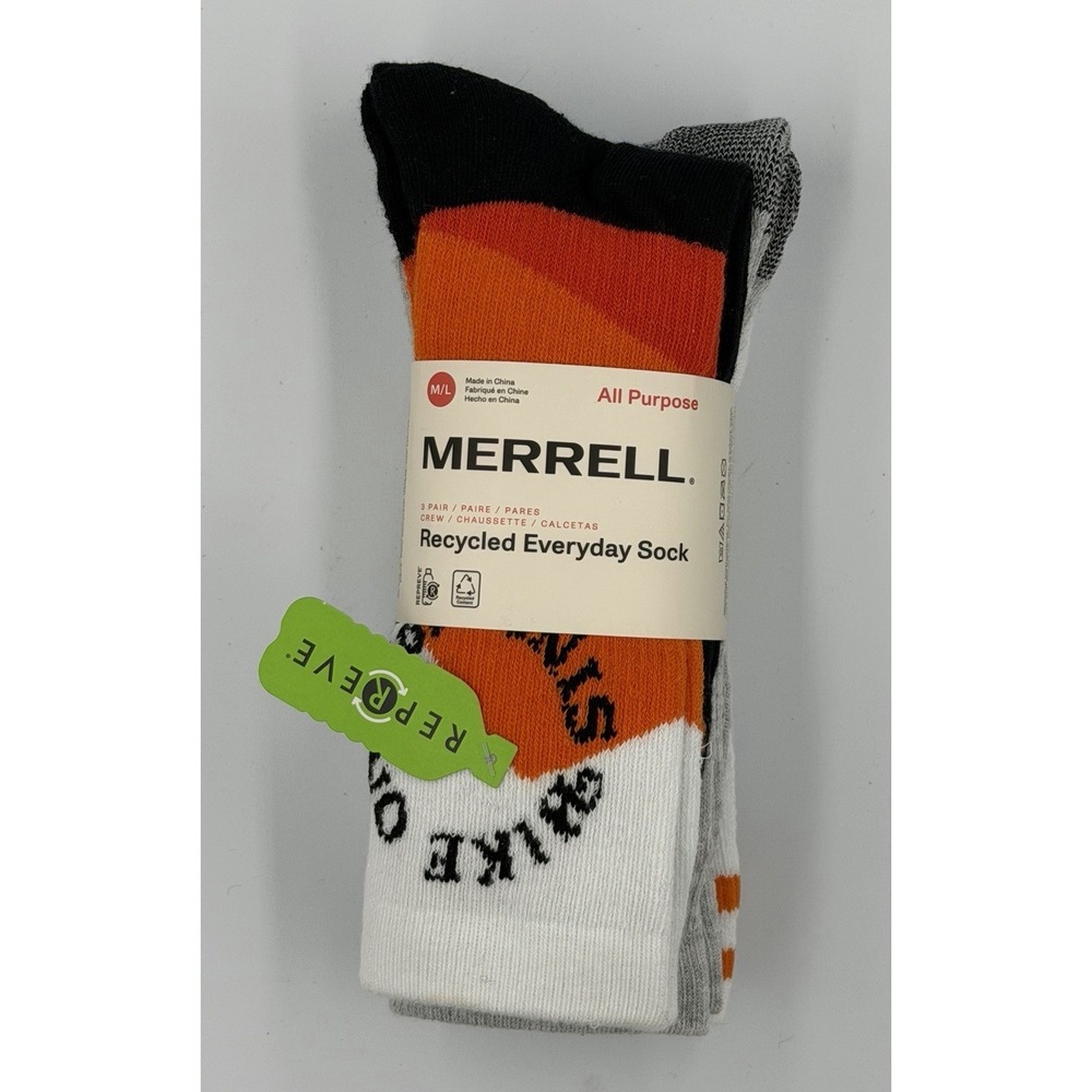 NEW 3 PAIR PACK  MERRELL ALL PURPOSE RECYCLED EVERYDAY CREW  SOCKS  SIZE M/L